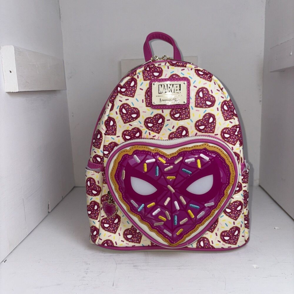 Loungefly Marvel Spider-Man Sprinkle Donut Mask Mini Backpack-NWT